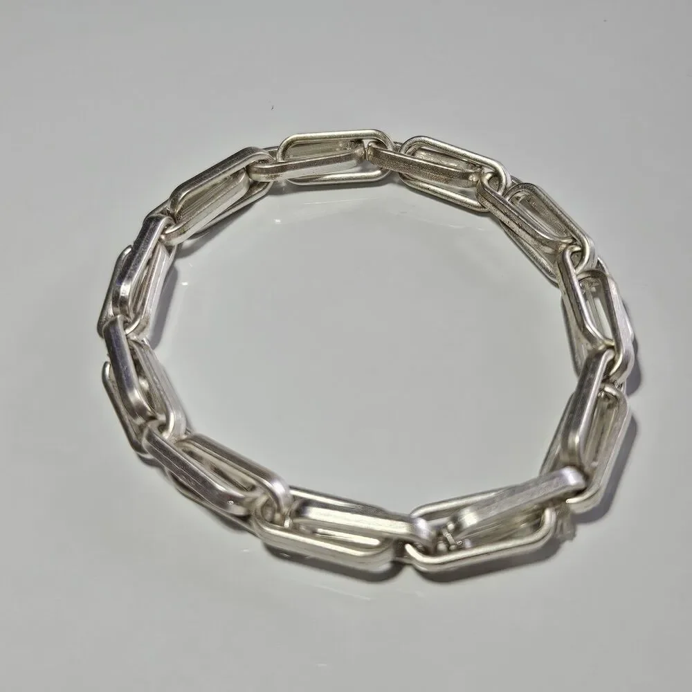 Silver Tone Long Links Stretch Bracelet Up To 8